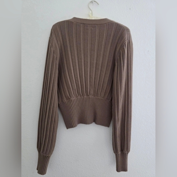 Wilfred Plunge Front Cardigan Merino Wool Blend Three Button Front In Brown Sz L - Picture 3 of 14